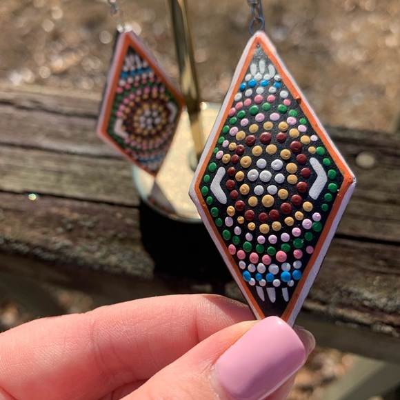 Hand Painted Dotted Diamond Earrings - Picture 5 of 5